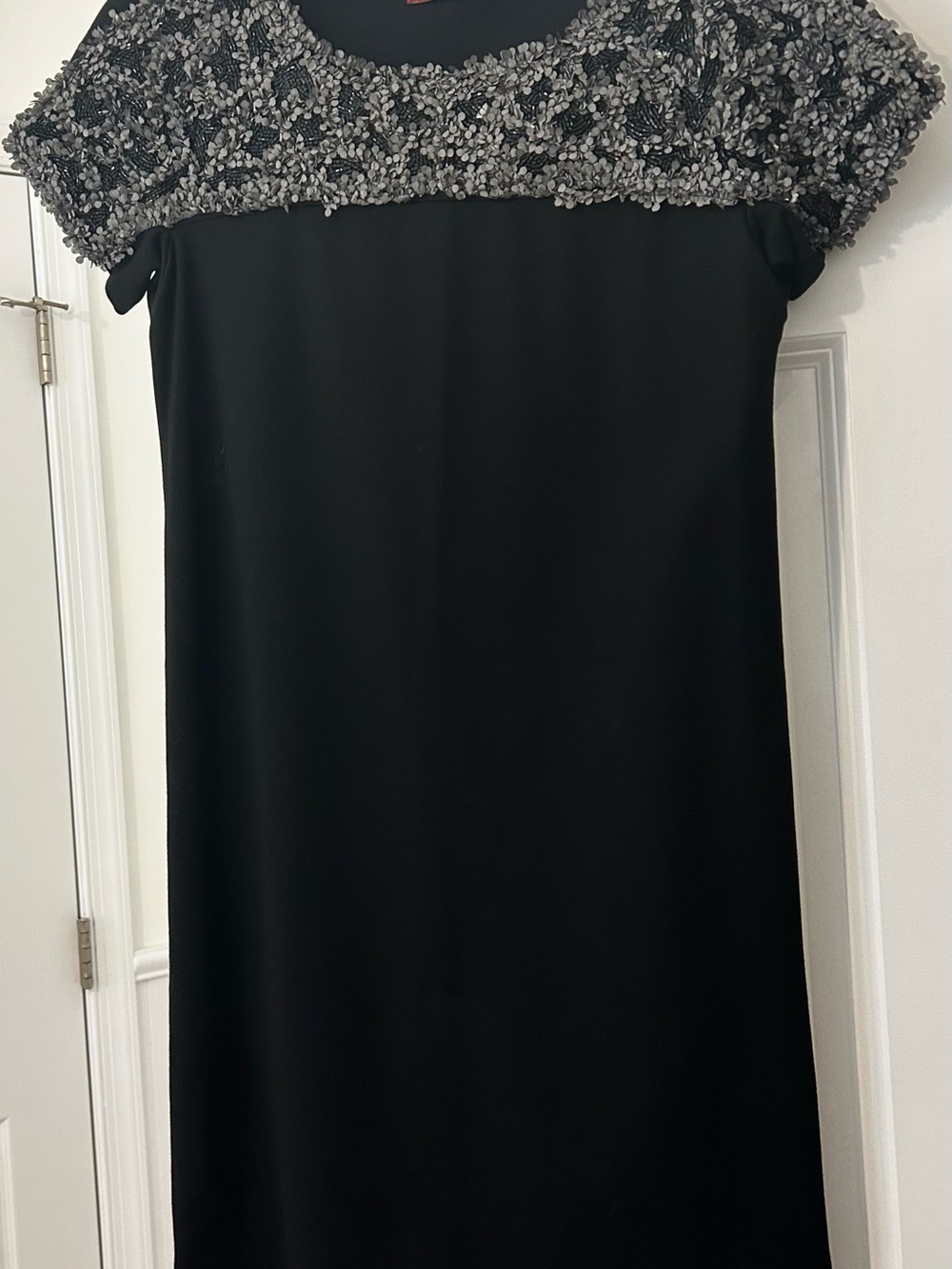 MaxMara Black Mini Dress with Textured Gray Yoke